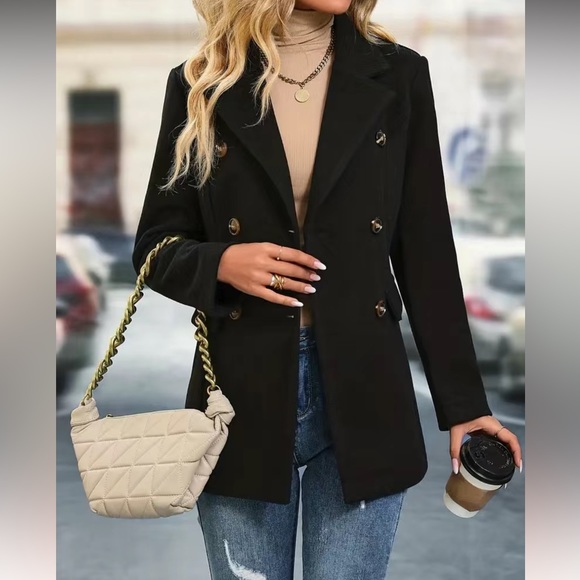 Mademoiselle Jacadi Paris size M black wool blend double breasted lined pea coat - Picture 3 of 16